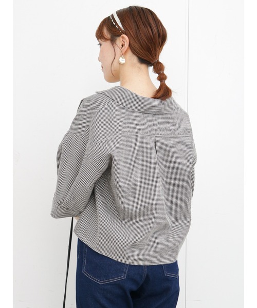 ehka sopo（エヘカソポ）の「ギンガムチェック開襟シャツ(セットアップ可)（シャツ/ブラウス・レディース・ブラック/ネイビー/グリーン/キナリ・ﾌﾘ-）」の15枚目の写真