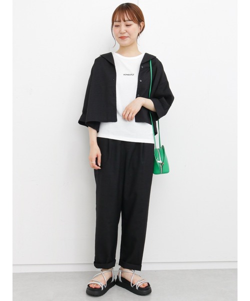 ehka sopo（エヘカソポ）の「ギンガムチェック開襟シャツ(セットアップ可)（シャツ/ブラウス・レディース・ブラック/ネイビー/グリーン/キナリ・ﾌﾘ-）」の22枚目の写真