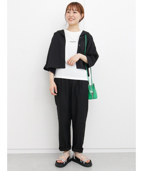 ehka sopo（エヘカソポ）の「ギンガムチェック開襟シャツ(セットアップ可)（シャツ/ブラウス・レディース・ブラック/ネイビー/グリーン/キナリ・ﾌﾘ-）」の21枚目の写真