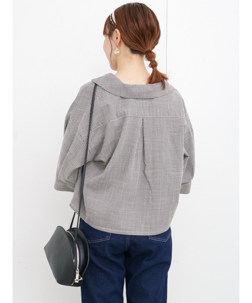 ehka sopo（エヘカソポ）の「ギンガムチェック開襟シャツ(セットアップ可)（シャツ/ブラウス・レディース・ブラック/ネイビー/グリーン/キナリ・ﾌﾘ-）」の16枚目の写真