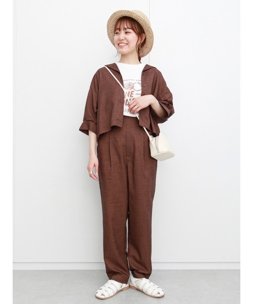 ehka sopo（エヘカソポ）の「ギンガムチェック開襟シャツ(セットアップ可)（シャツ/ブラウス・レディース・ブラック/ネイビー/グリーン/キナリ・ﾌﾘ-）」の14枚目の写真