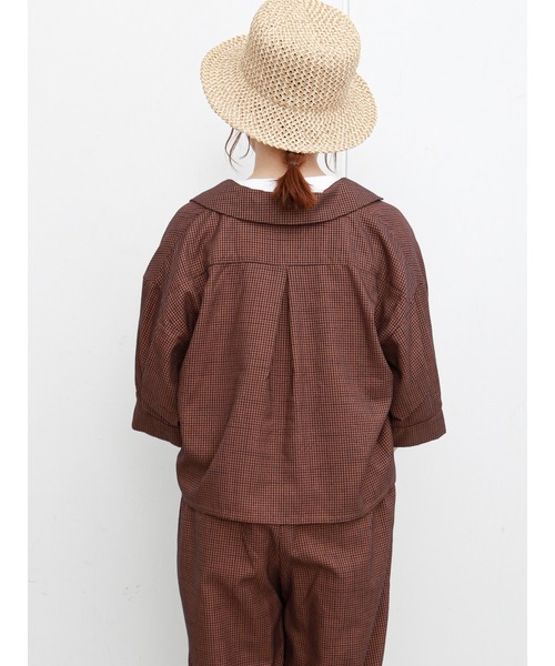 ehka sopo（エヘカソポ）の「ギンガムチェック開襟シャツ(セットアップ可)（シャツ/ブラウス・レディース・ブラック/ネイビー/グリーン/キナリ・ﾌﾘ-）」の9枚目の写真