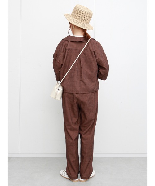 ehka sopo（エヘカソポ）の「ギンガムチェック開襟シャツ(セットアップ可)（シャツ/ブラウス・レディース・ブラック/ネイビー/グリーン/キナリ・ﾌﾘ-）」の11枚目の写真