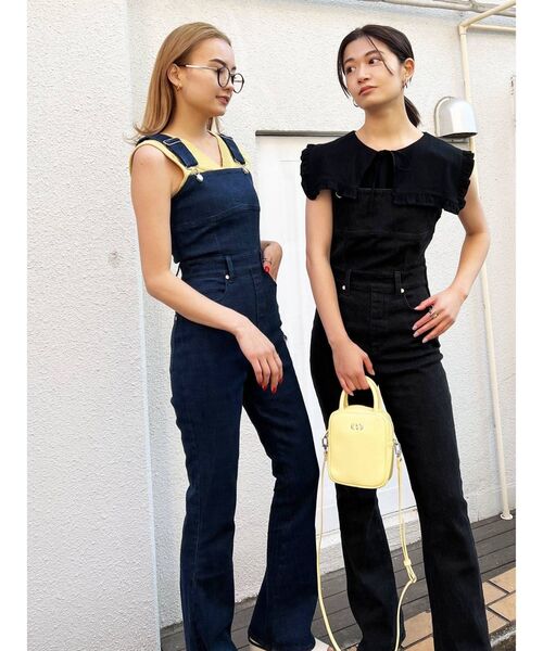 EMODA ブラックフレアパンツサロペット EMODA ブラックフレアパンツサロペット