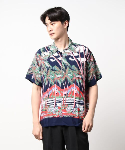 DUKE KAHANAMOKU（デューク カハナモク）の「DUKE KAHANAMOKU | ハワイアンシャツ ココナッツパーム＆ダイヤモンドヘッド MEN（シャツ/ブラウス・メンズ・ブルー系その他5・X-LARGE/LARGE）」の2枚目の写真