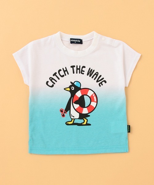 kladskap（クレードスコープ）の「ペンギン/サメ段染め風半袖Tシャツ（Tシャツ/カットソー・キッズ・エメラルド/ターコイズブルー・120cm/90cm/100cm/110cm/130cm）」の2枚目の写真