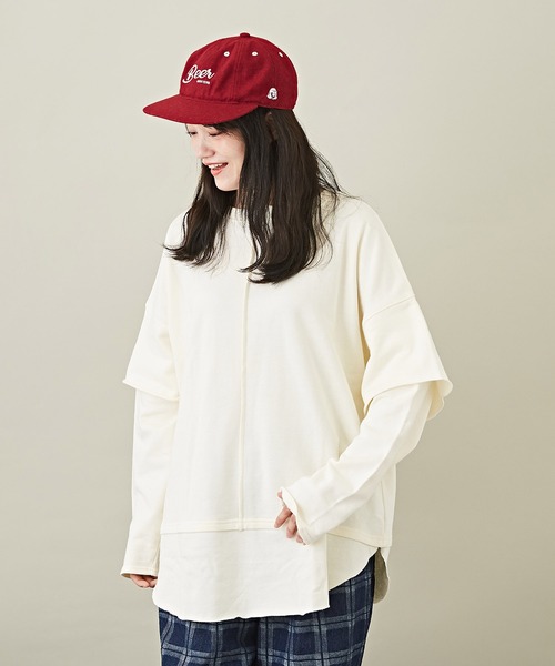 CUBE SUGAR（キューブシュガー）の「WEB限定無地スウェットレイヤード風長袖チュニック（チュニック・レディース・サックスブルー/ナチュラル/チャコールグレー/ピンク・M）」の3枚目の写真