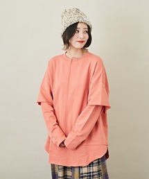 WEB限定無地スウェットレイヤード風長袖チュニック