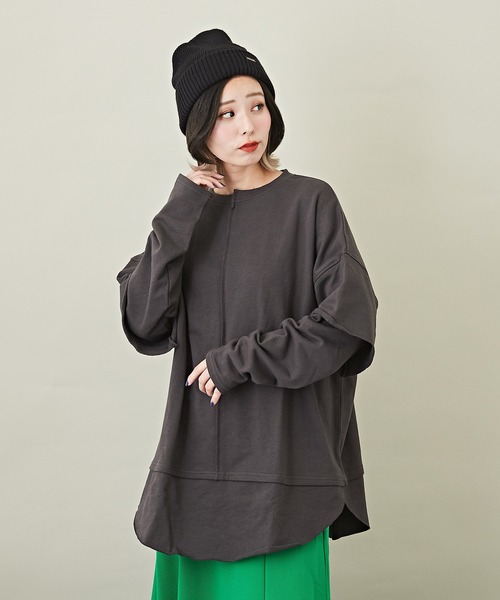 CUBE SUGAR（キューブシュガー）の「WEB限定無地スウェットレイヤード風長袖チュニック（チュニック・レディース・サックスブルー/ナチュラル/チャコールグレー/ピンク・M）」の2枚目の写真
