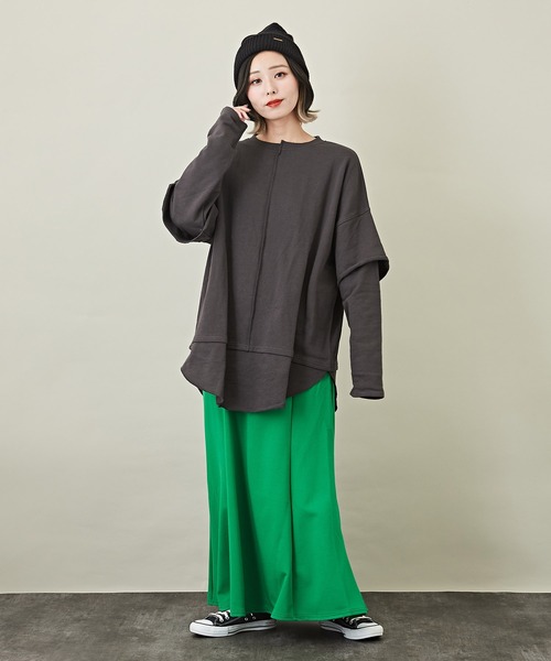 CUBE SUGAR（キューブシュガー）の「WEB限定無地スウェットレイヤード風長袖チュニック（チュニック・レディース・サックスブルー/ナチュラル/チャコールグレー/ピンク・M）」の8枚目の写真