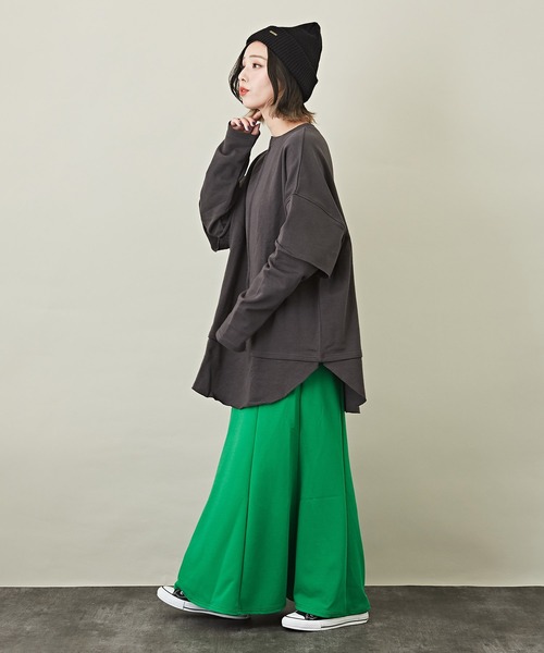 CUBE SUGAR（キューブシュガー）の「WEB限定無地スウェットレイヤード風長袖チュニック（チュニック・レディース・サックスブルー/ナチュラル/チャコールグレー/ピンク・M）」の9枚目の写真