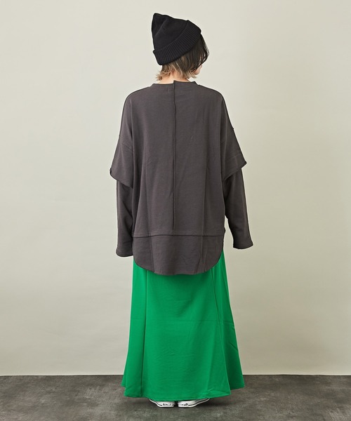 CUBE SUGAR（キューブシュガー）の「WEB限定無地スウェットレイヤード風長袖チュニック（チュニック・レディース・サックスブルー/ナチュラル/チャコールグレー/ピンク・M）」の10枚目の写真