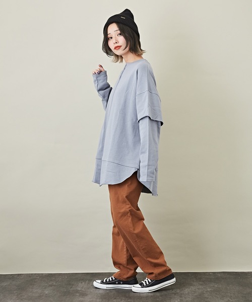 CUBE SUGAR（キューブシュガー）の「WEB限定無地スウェットレイヤード風長袖チュニック（チュニック・レディース・サックスブルー/ナチュラル/チャコールグレー/ピンク・M）」の15枚目の写真