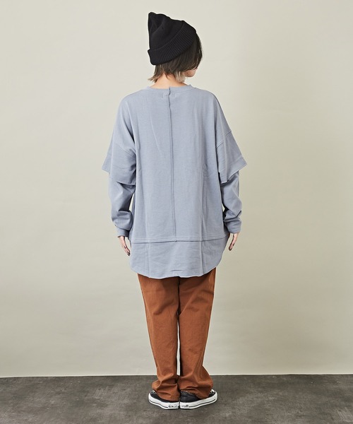 CUBE SUGAR（キューブシュガー）の「WEB限定無地スウェットレイヤード風長袖チュニック（チュニック・レディース・サックスブルー/ナチュラル/チャコールグレー/ピンク・M）」の16枚目の写真