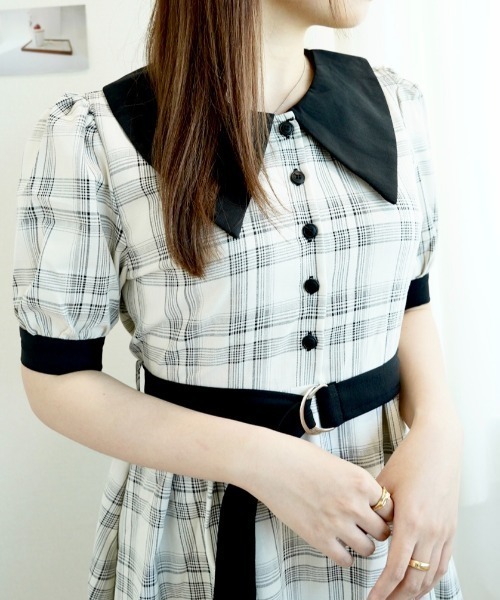 CECIL McBEE（セシルマクビー）の「ビッグカラーチェックワンピース（ワンピース・レディース・ネイビー/ベージュ/アイボリー・MEDIUM）」の9枚目の写真