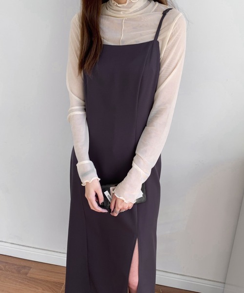 ABITOKYO(アビトーキョー)の「スリットIラインタイトキャミワンピース(ワンピース・レディース・ダークブラウン/ベージュ/ブラック・S/M)」の12枚目の写真