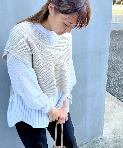 Brownie(ブラウニー)の「Brownie 前後2WAY畦ニットベスト(ベスト・レディース・パープル/ブラウン/アイボリー/チャコール・FREE)」の9枚目の写真