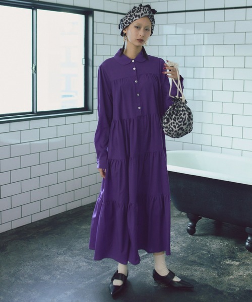 manana suerte（マニャーナスエルテ）の「ラウンドカラーティアードワンピース（ワンピース・レディース・グリーン/ブラック/ブルー/パープル・FREE）」の4枚目の写真