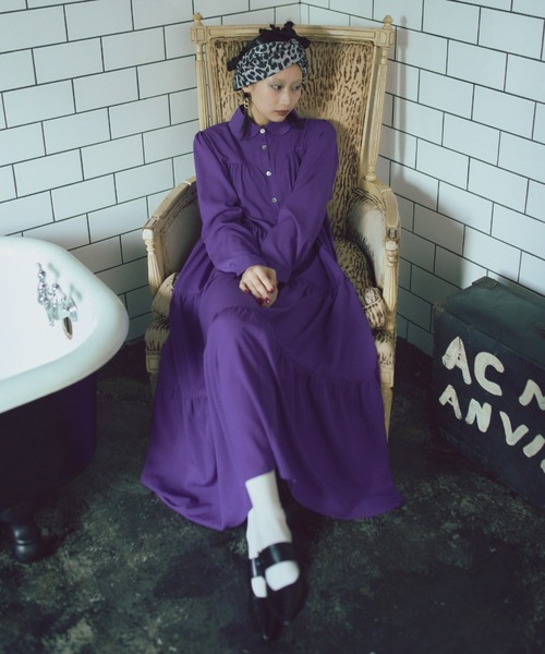 manana suerte（マニャーナスエルテ）の「ラウンドカラーティアードワンピース（ワンピース・レディース・グリーン/ブラック/ブルー/パープル・FREE）」の21枚目の写真