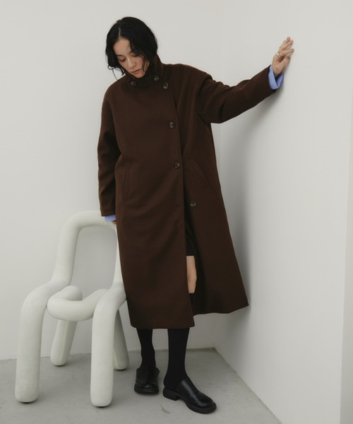 Aunt Marie's（アントマリーズ）の「スタンドカラー3WAYロングコート（ステンカラーコート・レディース・ブラック/ブラウン/グレー/カーキ/アイボリー/モカ/チャコールグレー/ネイビー/ダークブラウン/ブルー・FREE/MEDIUM/TALL）」の5枚目の写真
