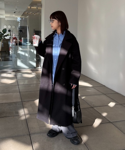 Aunt Marie's（アントマリーズ）の「スタンドカラー3WAYロングコート（ステンカラーコート・レディース・ブラック/ブラウン/グレー/カーキ/アイボリー/モカ/チャコールグレー/ネイビー/ダークブラウン/ブルー・FREE/MEDIUM/TALL）」の12枚目の写真