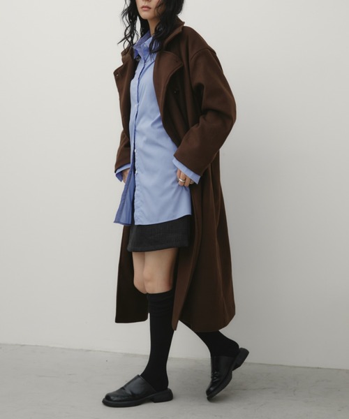 Aunt Marie's（アントマリーズ）の「スタンドカラー3WAYロングコート（ステンカラーコート・レディース・ブラック/ブラウン/グレー/カーキ/アイボリー/モカ/チャコールグレー/ネイビー/ダークブラウン/ブルー・FREE/MEDIUM/TALL）」の19枚目の写真