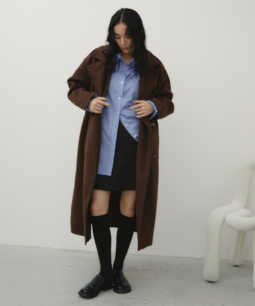 Aunt Marie's（アントマリーズ）の「スタンドカラー3WAYロングコート（ステンカラーコート・レディース・ブラック/ブラウン/グレー/カーキ/アイボリー/モカ/チャコールグレー/ネイビー/ダークブラウン/ブルー・FREE/MEDIUM/TALL）」の17枚目の写真