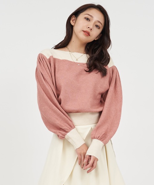 ROYAL PARTY(ロイヤルパーティー)の「オフショル配色ニットトップス(ニット/セーター・レディース・マルチ/オレンジ/ブラック・FREE)」の12枚目の写真