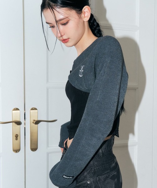 FANCY CLUB(ファンシークラブ)の「NASTY FANCY CLUB/バックルボレロカーディガン 2174376(カーディガン/ボレロ・レディース・チャコール/アイボリー・FREE)」の5枚目の写真