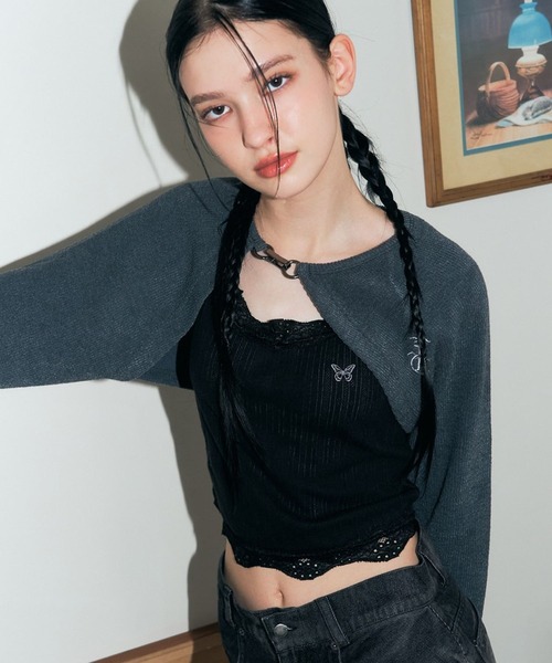 FANCY CLUB(ファンシークラブ)の「NASTY FANCY CLUB/バックルボレロカーディガン 2174376(カーディガン/ボレロ・レディース・チャコール/アイボリー・FREE)」の6枚目の写真