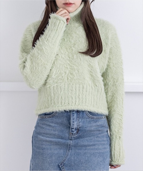 clear（クリア）の「シャギーハイネックショートニット（ニット/セーター・レディース・ピンク/ブラック/アイボリー/ミント/イエロー・F）」の3枚目の写真