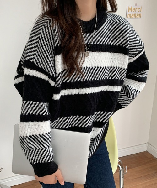 ABITOKYO(アビトーキョー)の「マルチボーダーニットプルオーバー(ニット/セーター・レディース・グリーン/ブラック/ベージュ・FREE)」の5枚目の写真