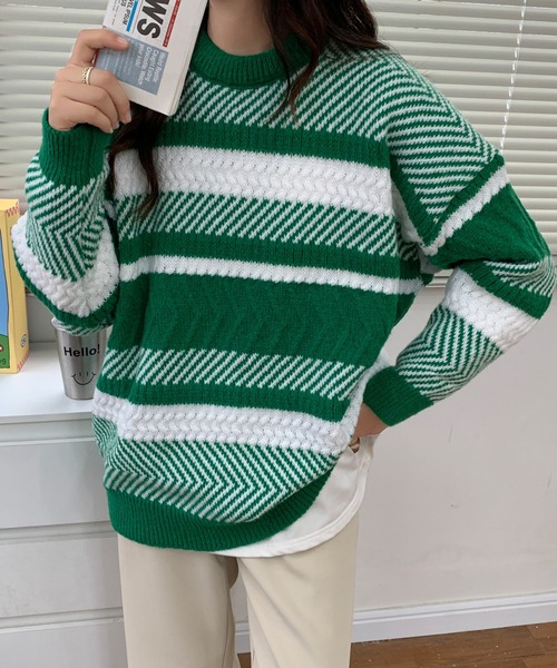 ABITOKYO(アビトーキョー)の「マルチボーダーニットプルオーバー(ニット/セーター・レディース・グリーン/ブラック/ベージュ・FREE)」の21枚目の写真
