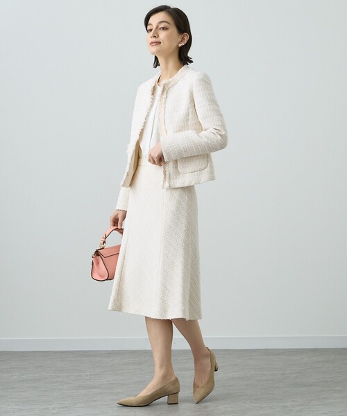 ANAYI アナイ　ノーカラーツイードジャケット　フリンジ　定番品 ANAYIアナイ ノーカラージャケット ツイード フリンジ 36サイズ