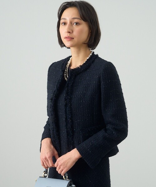 セール】ミックスツィードノーカラー ジャケット（ノーカラー