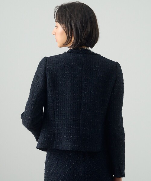 【美品】アナイ ANAYIノーカラーツィード ジャケット 黒 38 ANAYI ジャケット ノーカラージャケット ラメファンシーツイード