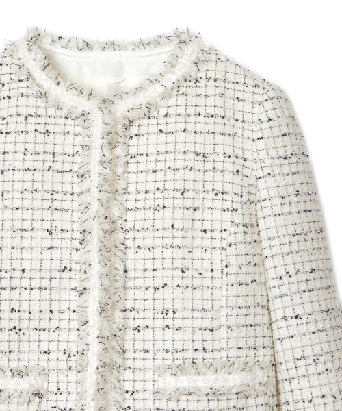 新品　ANAYI　ノーカラージャケット　ツイード　ミックス　ホワイト　アナイ ANAYI ジャケット ノーカラージャケット ミックスツィードノー