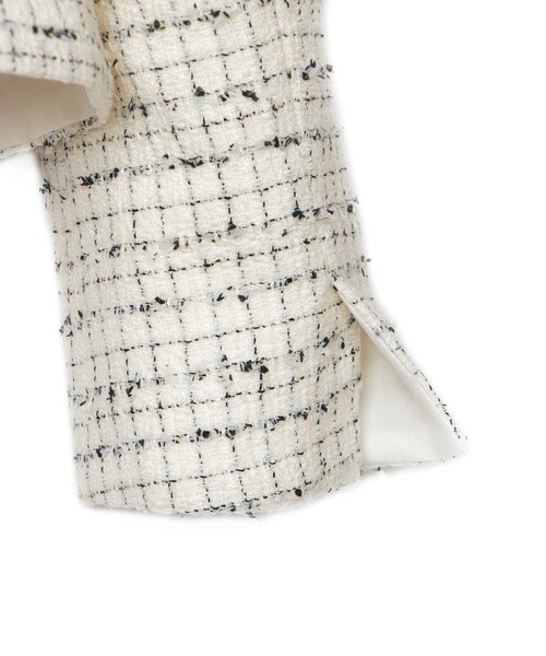 セール】ミックスツィードノーカラー ジャケット（ノーカラー