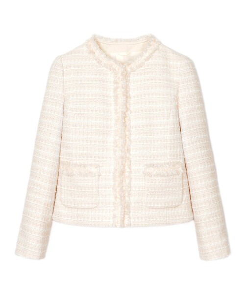 セール】ミックスツィードノーカラー ジャケット（ノーカラー