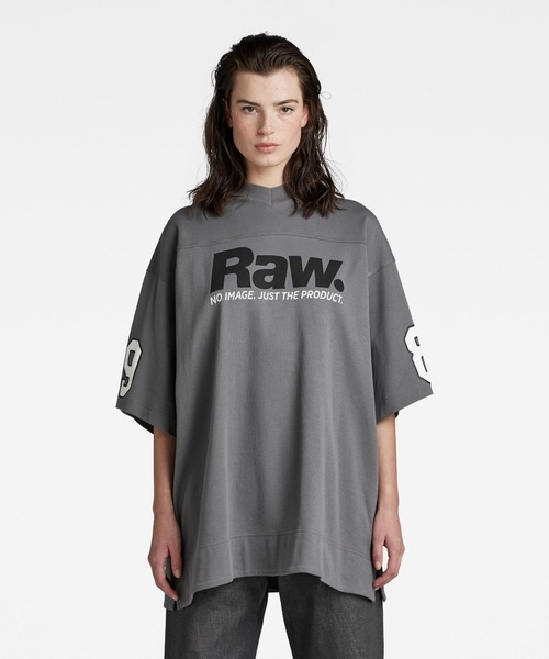 G-STAR(ジースター)の「5XL RAW. TIGHT MOCK V-NECK TOP/オーバーサイズ/ビッグシルエット(Tシャツ/カットソー・レディース・グレー/レッド・X-SMALL/MEDIUM/SMALL)」の2枚目の写真