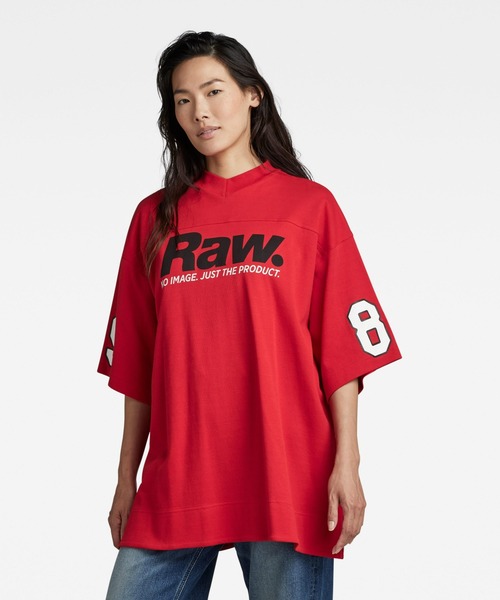 G-STAR(ジースター)の「5XL RAW. TIGHT MOCK V-NECK TOP/オーバーサイズ/ビッグシルエット(Tシャツ/カットソー・レディース・グレー/レッド・X-SMALL/MEDIUM/SMALL)」の1枚目の写真