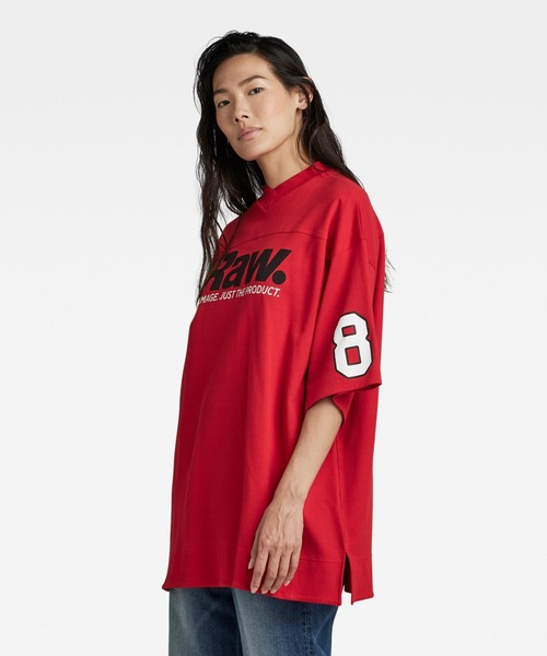 G-STAR(ジースター)の「5XL RAW. TIGHT MOCK V-NECK TOP/オーバーサイズ/ビッグシルエット(Tシャツ/カットソー・レディース・グレー/レッド・X-SMALL/MEDIUM/SMALL)」の8枚目の写真