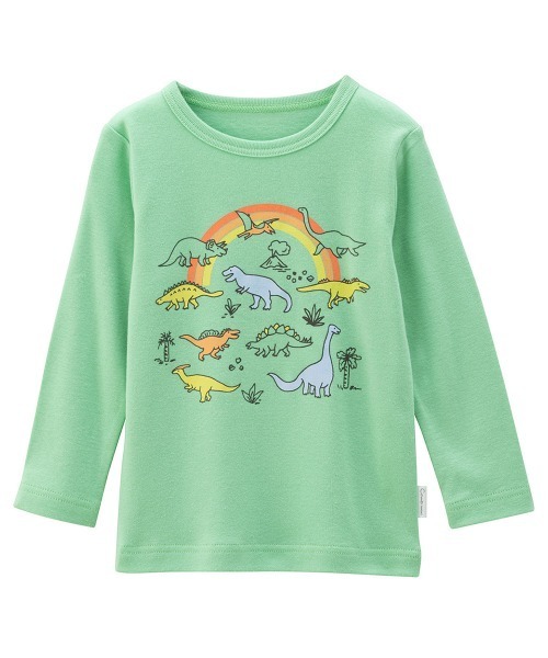 combimini（コンビミニ）の「長袖 やわらか らくちんTシャツ（恐竜）（Tシャツ/カットソー・キッズ・黄緑系/レモンイエロー/オフホワイト・100/110/120/80/90/70）」の2枚目の写真