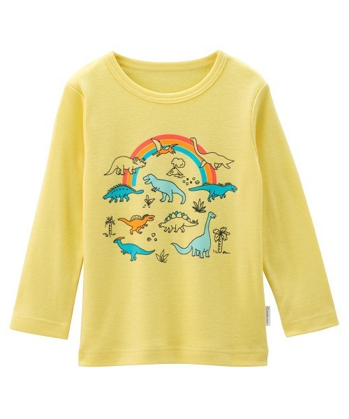 combimini（コンビミニ）の「長袖 やわらか らくちんTシャツ（恐竜）（Tシャツ/カットソー・キッズ・黄緑系/レモンイエロー/オフホワイト・100/110/120/80/90/70）」の3枚目の写真