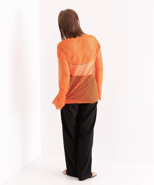 bohmal(ボマール)の「オーバーサイズメッシュトップス(Tシャツ/カットソー・レディース・ブラック/オレンジ/グリーン/アイボリー・MEDIUM)」の6枚目の写真