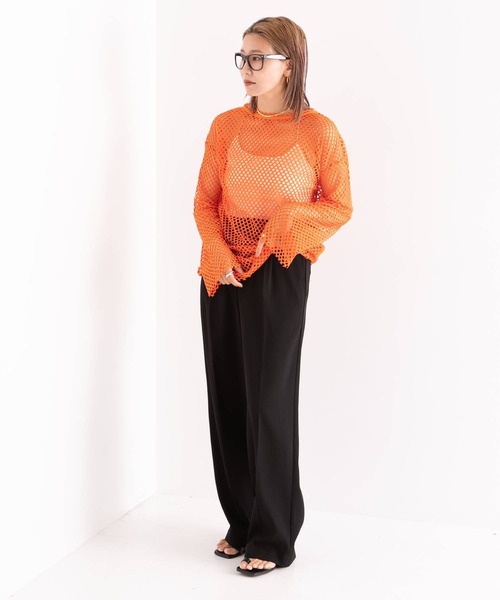 bohmal(ボマール)の「オーバーサイズメッシュトップス(Tシャツ/カットソー・レディース・ブラック/オレンジ/グリーン/アイボリー・MEDIUM)」の5枚目の写真