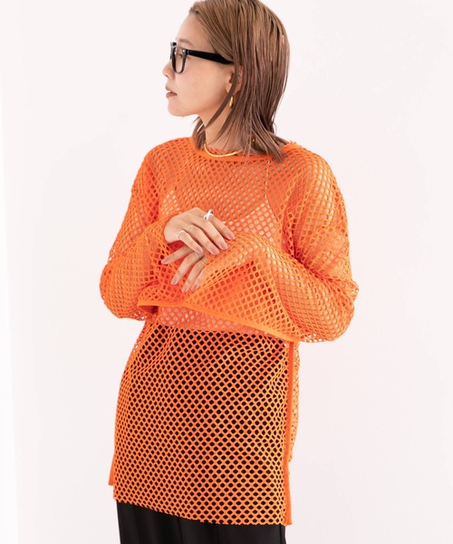 bohmal(ボマール)の「オーバーサイズメッシュトップス(Tシャツ/カットソー・レディース・ブラック/オレンジ/グリーン/アイボリー・MEDIUM)」の9枚目の写真