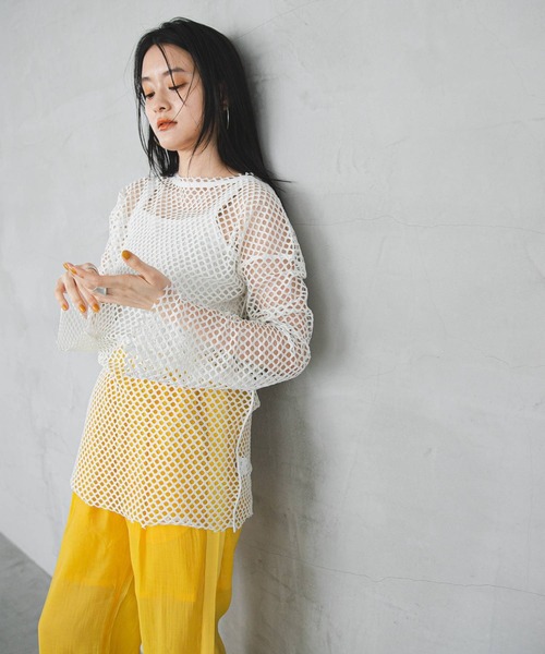 bohmal(ボマール)の「オーバーサイズメッシュトップス(Tシャツ/カットソー・レディース・ブラック/オレンジ/グリーン/アイボリー・MEDIUM)」の21枚目の写真