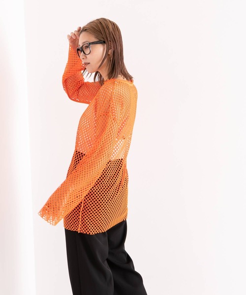 bohmal(ボマール)の「オーバーサイズメッシュトップス(Tシャツ/カットソー・レディース・ブラック/オレンジ/グリーン/アイボリー・MEDIUM)」の12枚目の写真