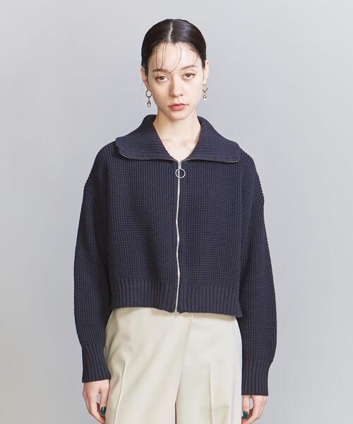 BEAUTY&YOUTH UNITED ARROWS（ビューティーアンドユースユナイテッドアローズ）の「コットンアクリル タックワッフル ジップアップ カーディガン（カーディガン/ボレロ・レディース・ホワイト/ライム/ネイビー・FREE）」の4枚目の写真